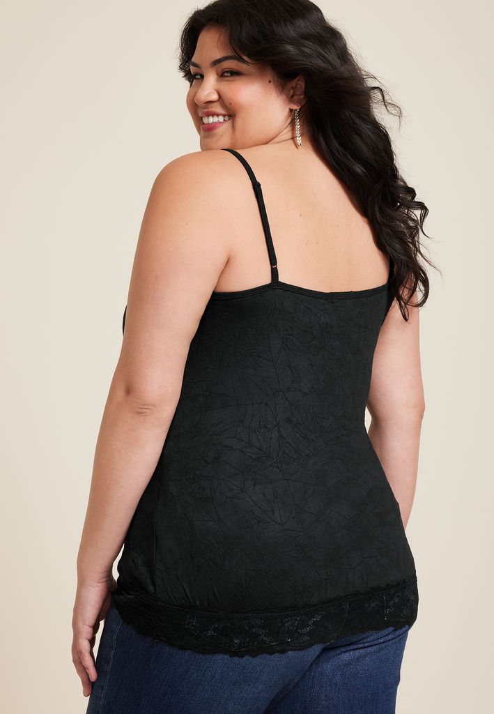 Plus Size Solid Lace Trim Crinkle Cami - Image 2