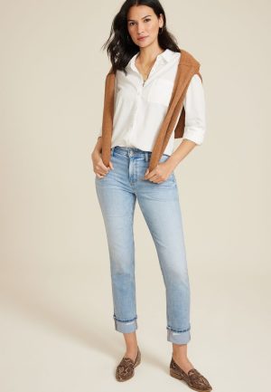 m jeans by maurices&trade; Cuffed High Rise Slim Straight Ankle Jean