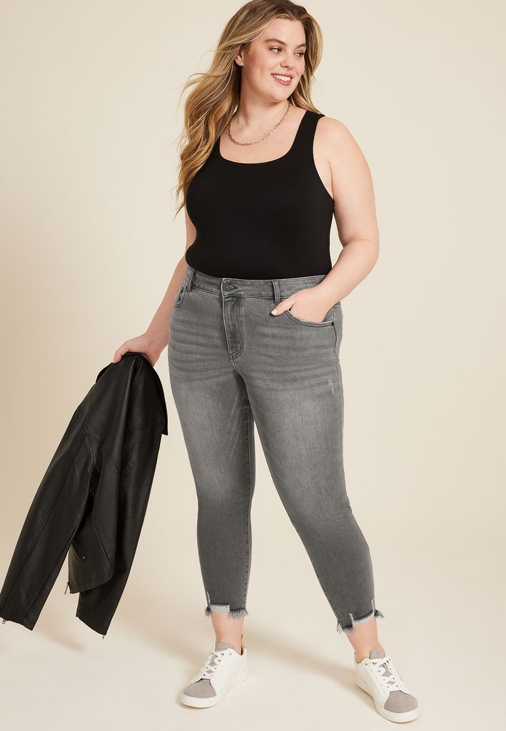 Plus Size KanCan™ Gray High Rise Ripped Hem Skinny Jean