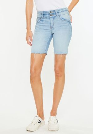 KanCan&trade; High Rise Stacked Waist Double Button 8in Bermuda Short