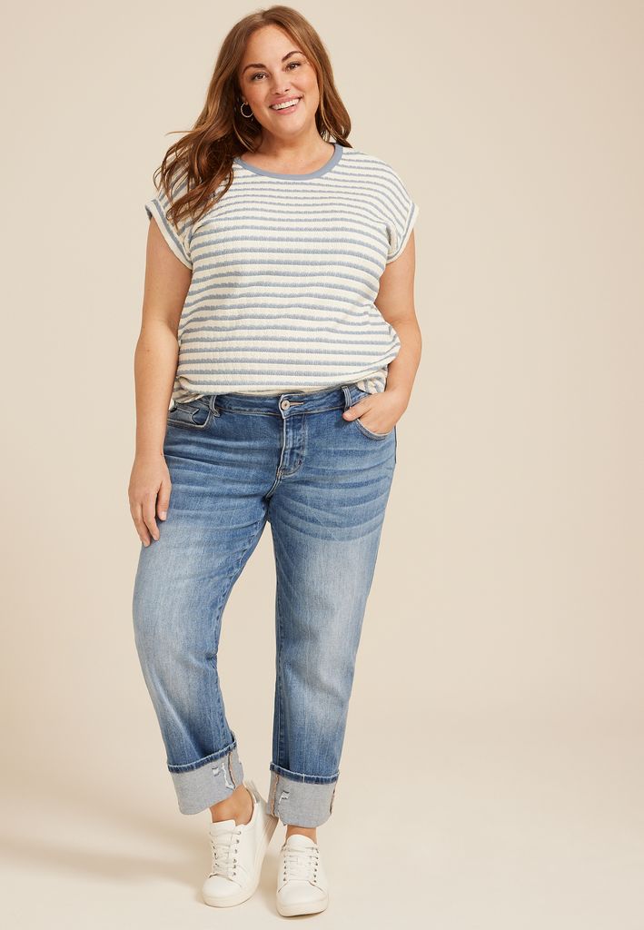 Plus Size KanCan™ Mid Rise Ripped Cuff Hem Slim Straight Ankle Jean