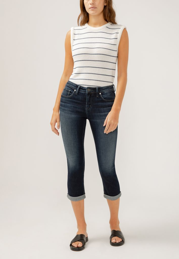 Silver Jeans Co.® Elyse Mid Rise Luxe Stretch Rolled Hem Capri