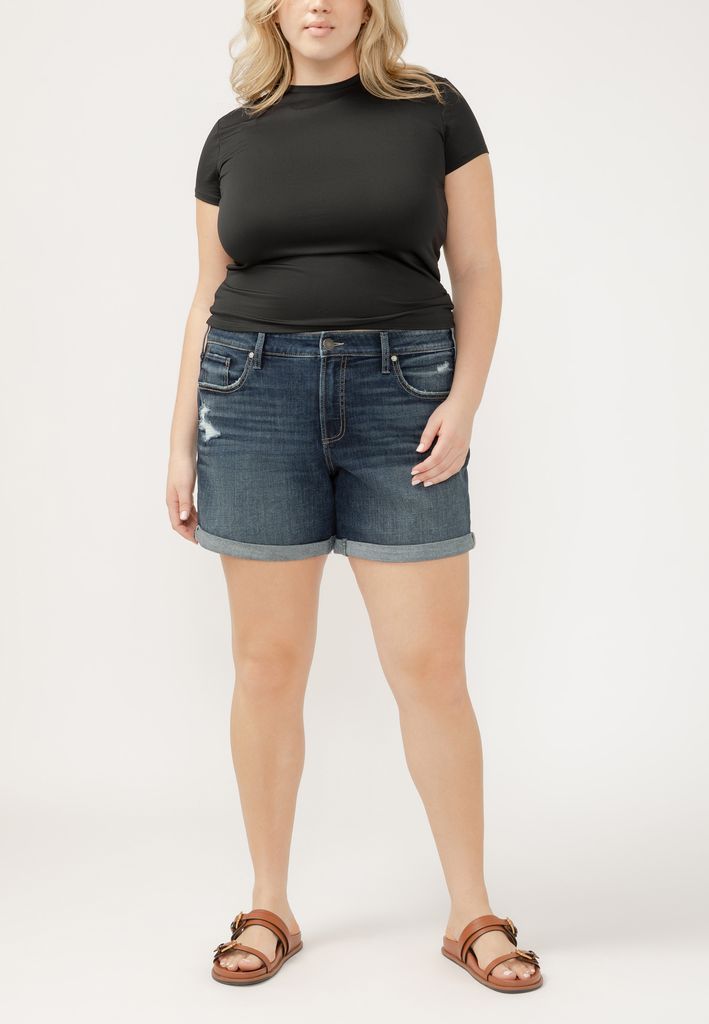 Plus Size Silver Jeans Co.® Mid Rise Luxe Stretch Rolled Hem 6in Boyfriend Short
