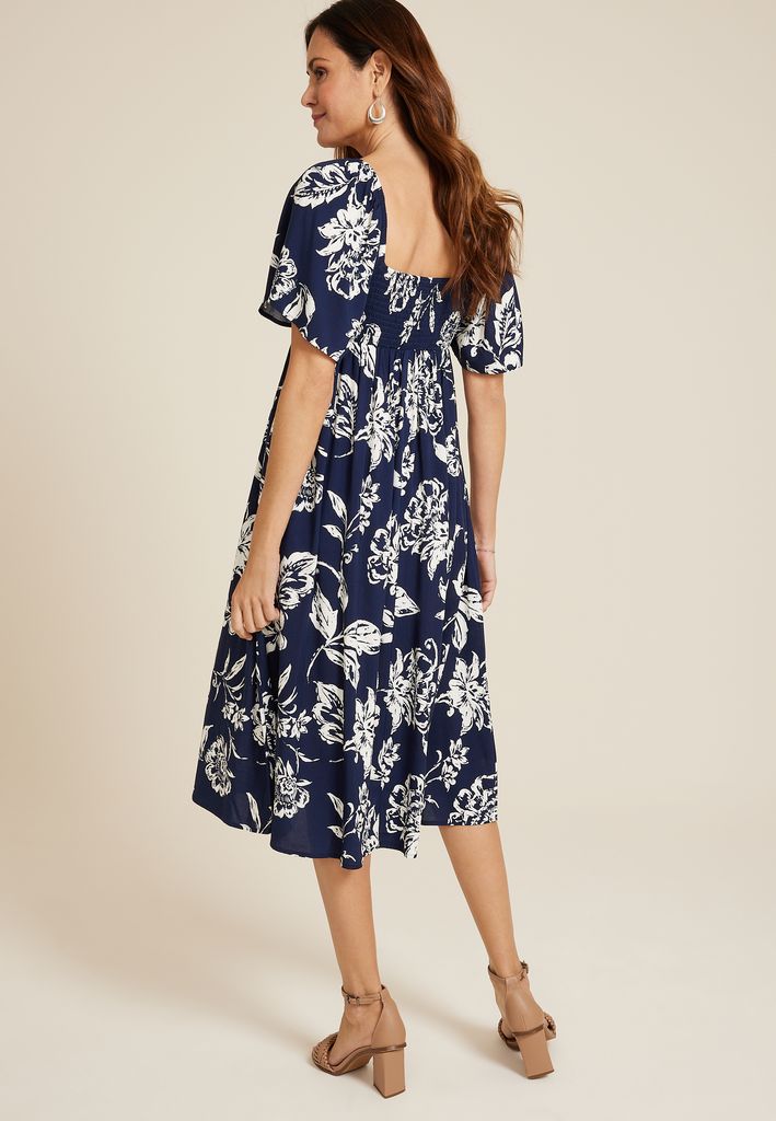 Floral Pleated Bodice Midi Dress - Image 2