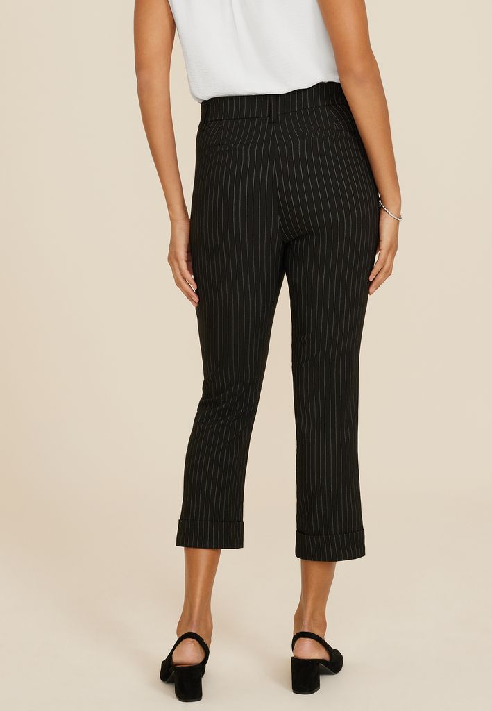 Bengaline Mid Rise Striped Cuffed Straight Cropped Pant - Image 2