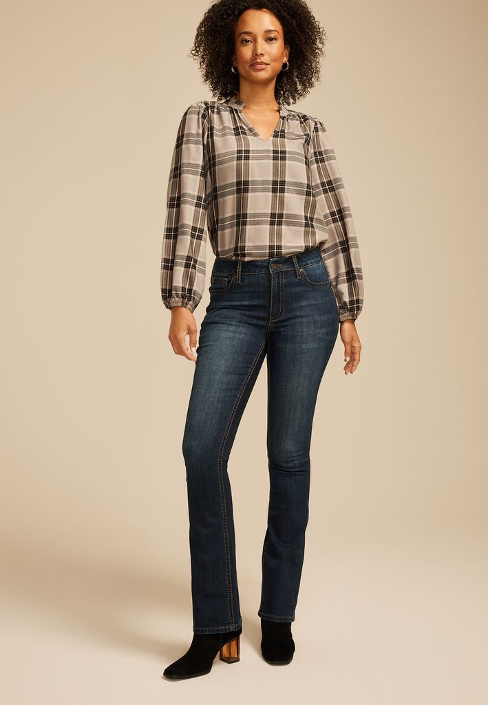Dark Crosshatch Mid Rise Thick Stitch Bootcut Jean - Image 2