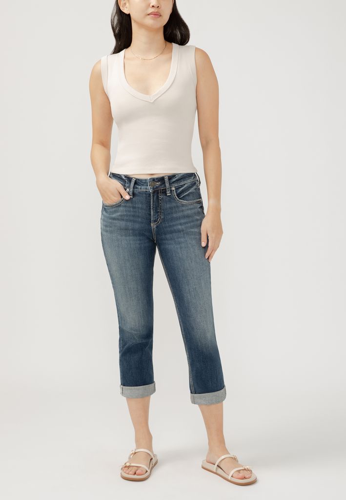 Silver Jeans Co.® Suki Curvy Mid Rise Americana Cuffed Hem Capri - Image 2