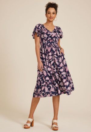 Flutter Smocked Midi Dress