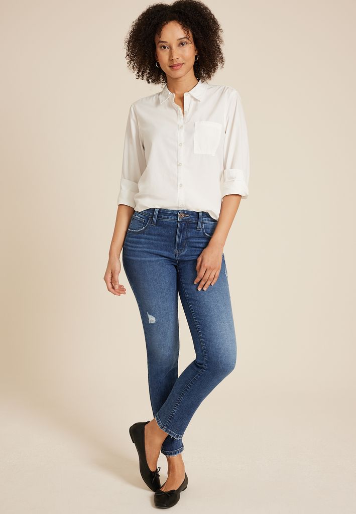 m jeans by maurices™ Dark Mid Rise Slim Straight Ankle Jean