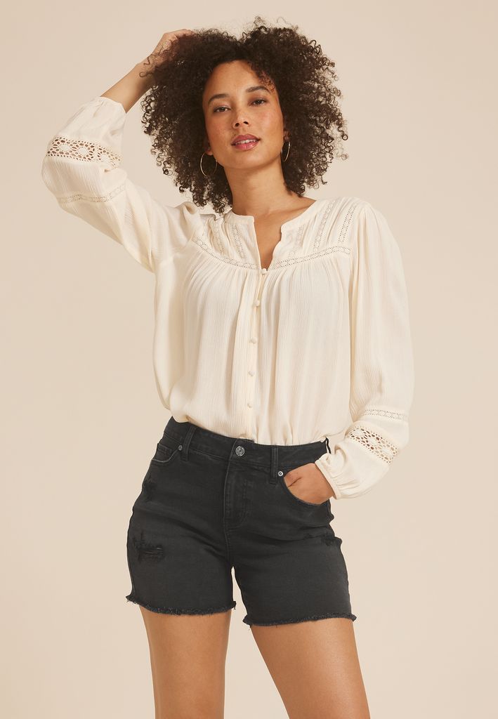 m jeans by maurices™ Black High Rise Ripped 5in Short
