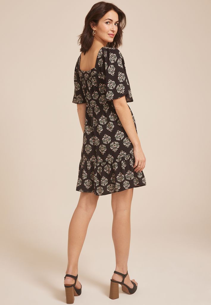 Printed Flutter Sleeve Babydoll Dress - Image 2