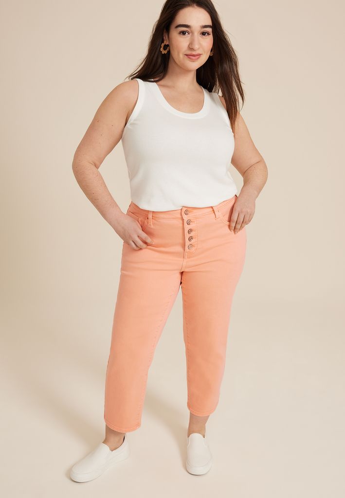Plus Size m jeans by maurices™ High Rise Button Fly Straight Cropped Jean