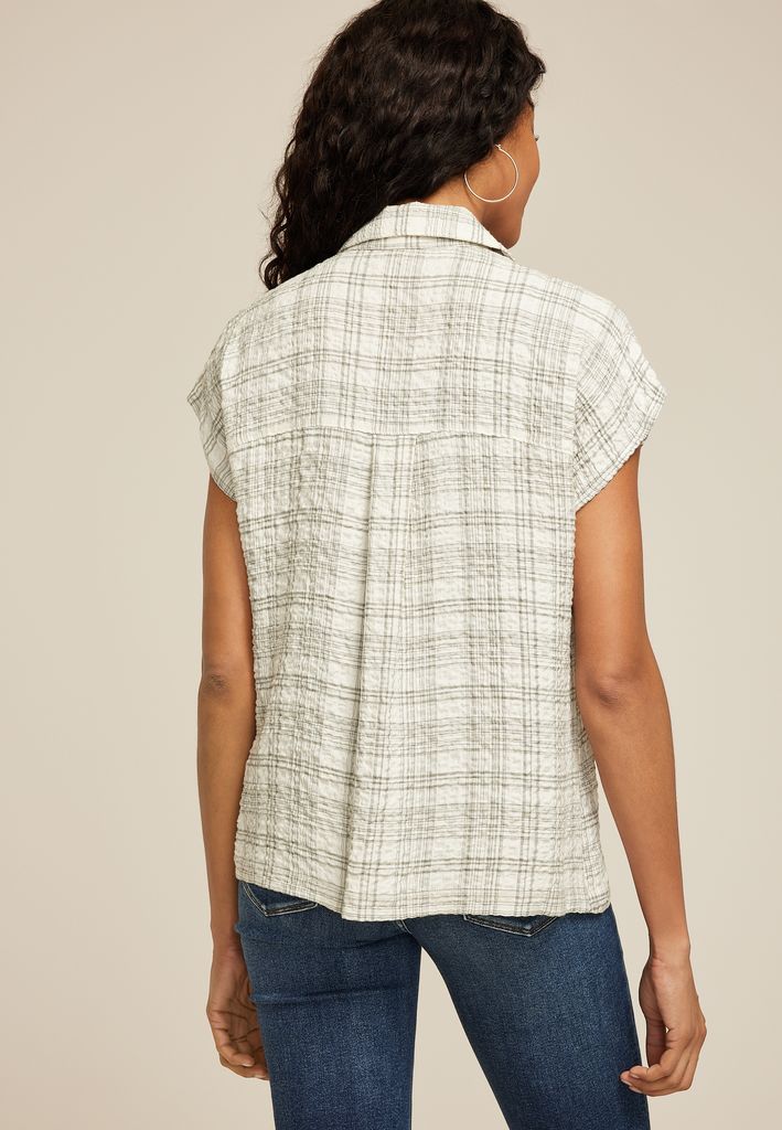 Textured Dolman Button Down Shirt - Image 2