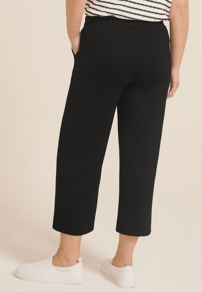 Ribbed Scuba Knit High Rise Wide Leg Cropped Pant - Image 2
