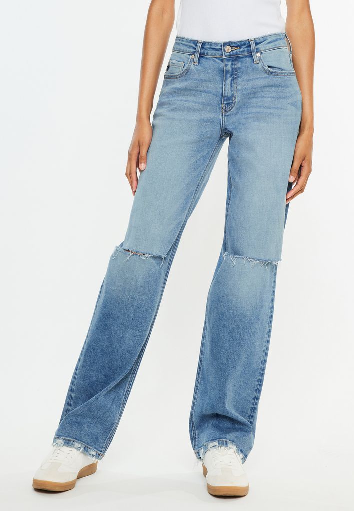 KanCan™ High Rise Open Ripped Straight Jean