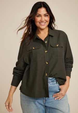 Plus Size Utility Relaxed Button Down Shirt