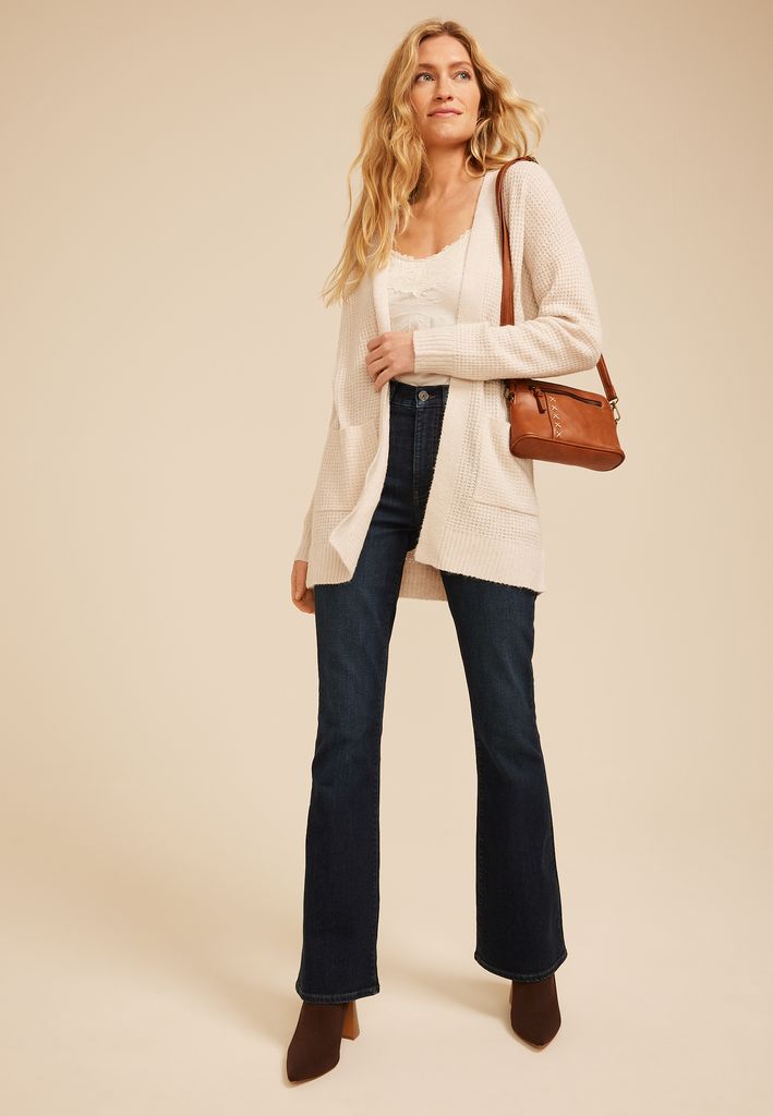 90s Waffle Knit Slouch Open Front Cardigan