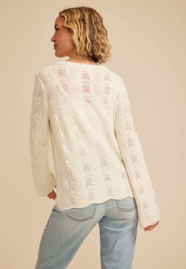 Wave Stitch Bell Sleeve Sweater - Image 2