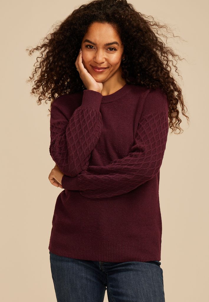 Honeycomb Sleeve Crew Neck Sweater