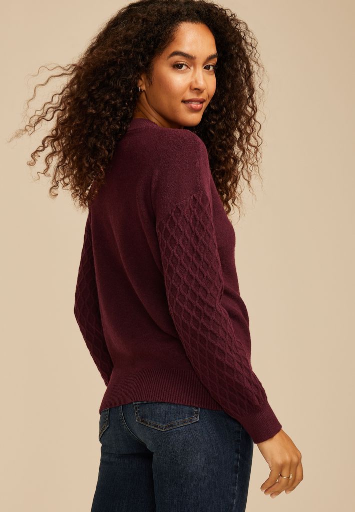 Honeycomb Sleeve Crew Neck Sweater - Image 2