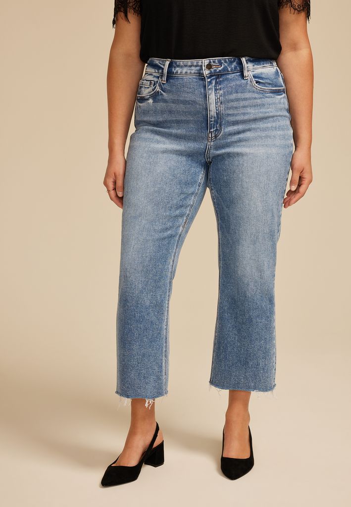Plus Size Flying Monkey™ High Rise Acid Raw Hem Ankle Bootcut