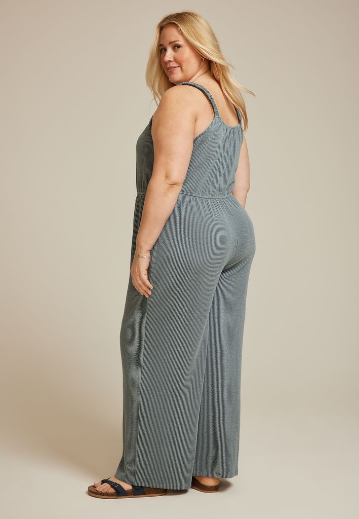 Plus Size Bare Wavy Ribbed Jumpsuit - Image 2
