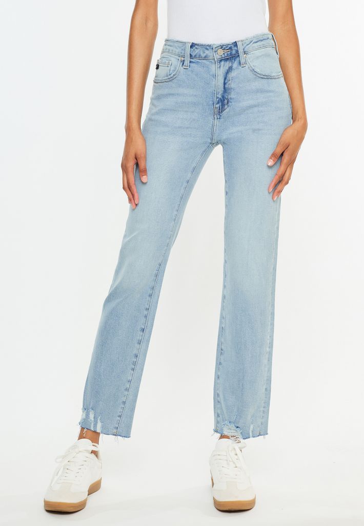 KanCan™ High Rise Ripped Hem Straight Jean