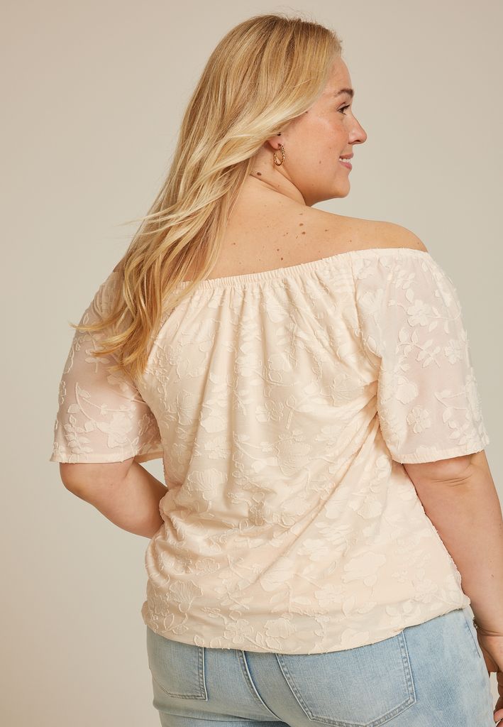 Plus Size Jacquard Bubble Hem Blouse - Image 2