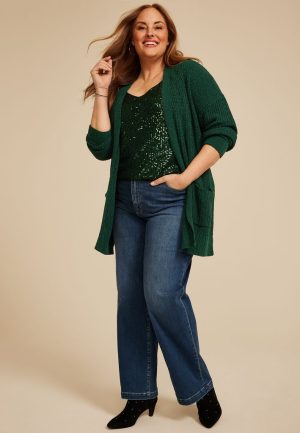 Plus Size Chenille Open Front Cardigan