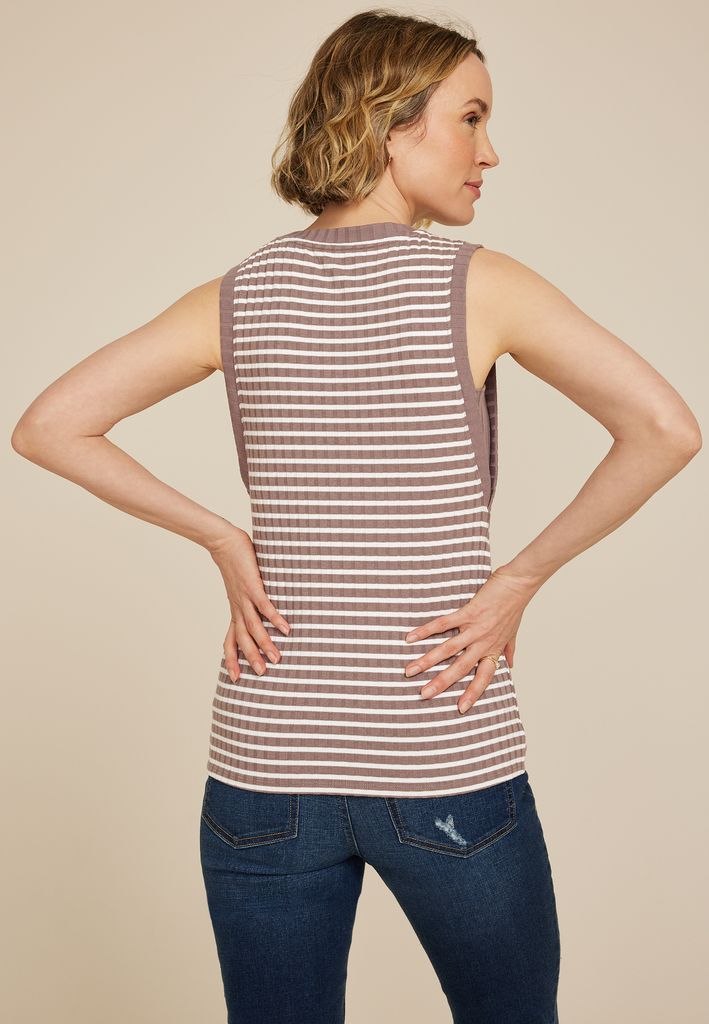 Striped Ribbed Side Gusset Tank Top - Image 2