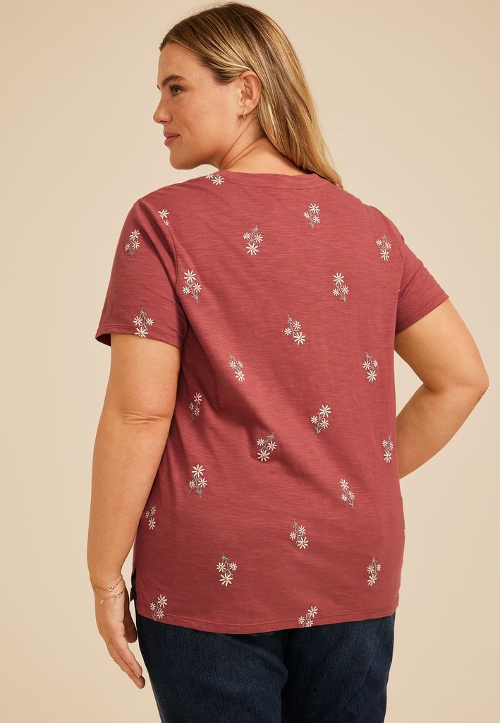 Plus Size 24/7 Dawson Embroidered Floral Crew Neck Tee - Image 2