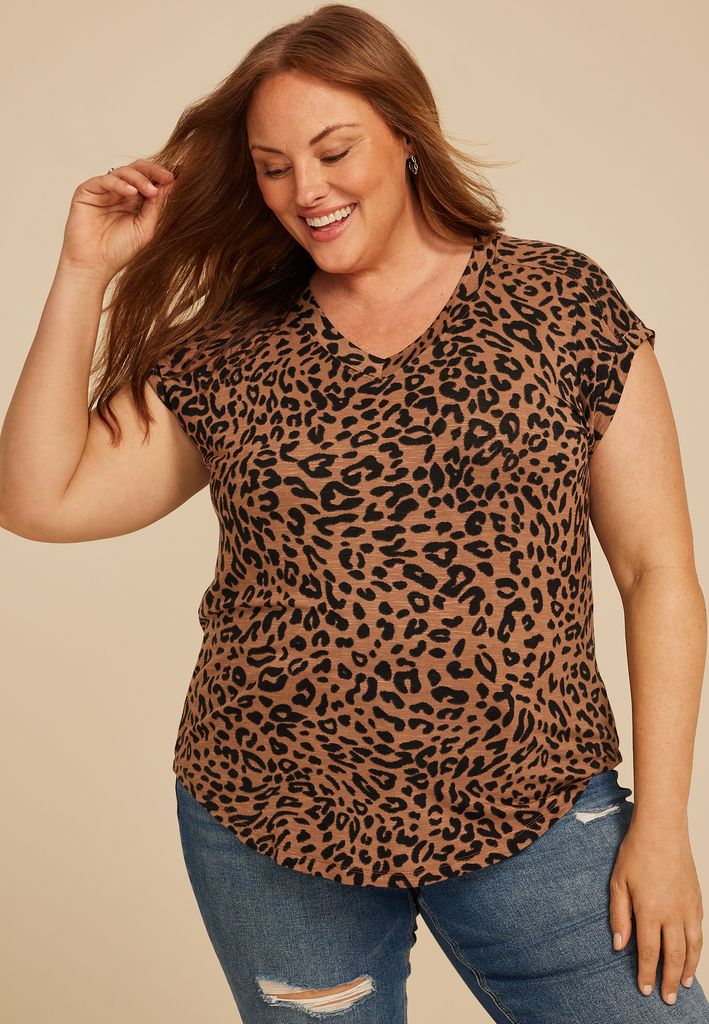 Plus Size 24/7 Berkley Animal V Neck Tee