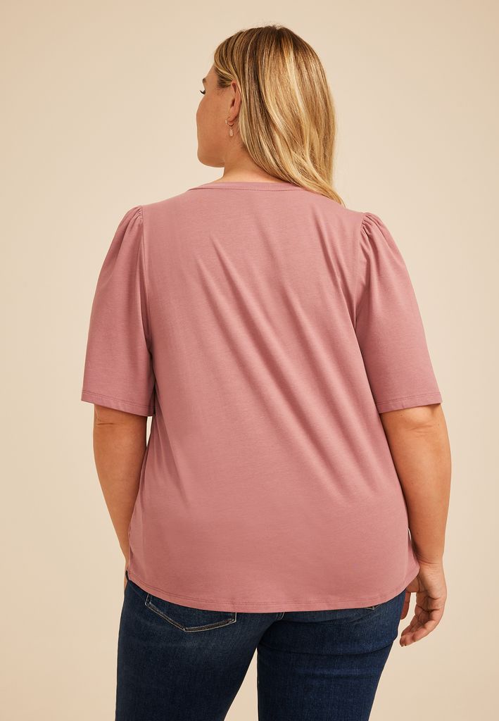 Plus Size Solid Flutter Sleeve Tee - Image 2