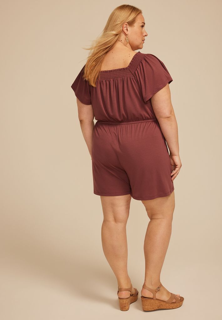 Plus Size Bare Smocked Square Neck Romper - Image 2