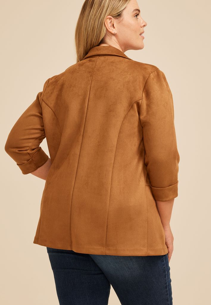 Plus Size Faux Suede Open Front Blazer - Image 2