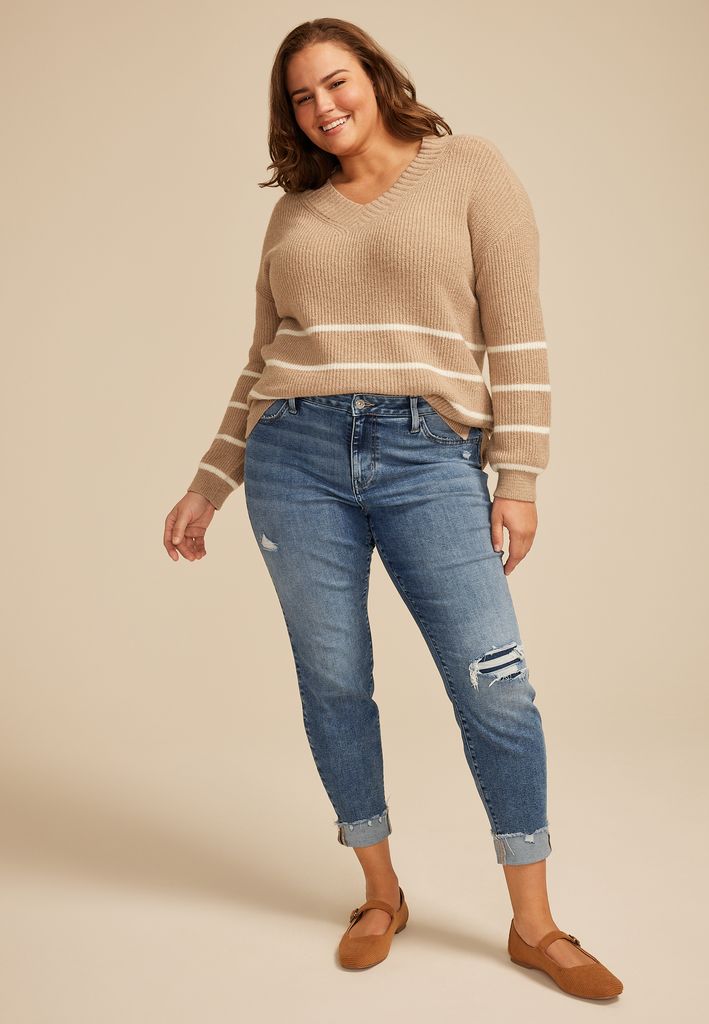 Plus Size m jeans by maurices™ Cool Comfort Mid Rise Backed Ripped Ankle Jegging