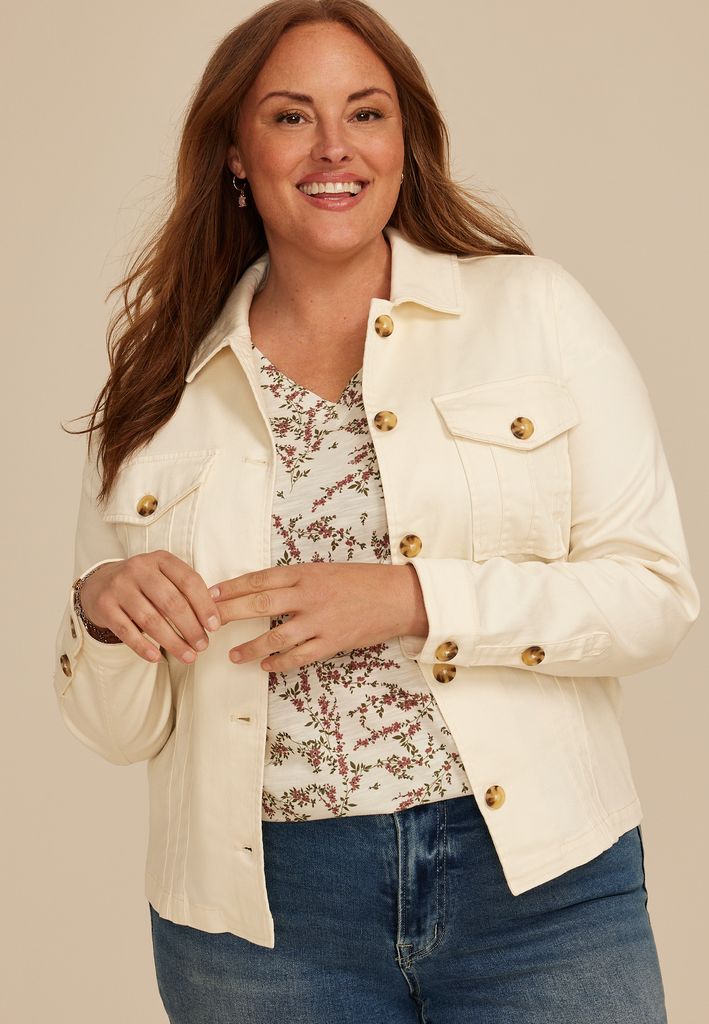 Plus Size Seamed Twill Jacket