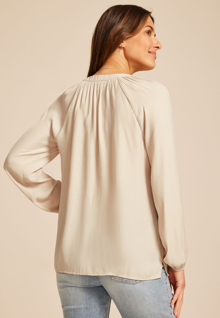 Striped Henley V Neck Blouse - Image 2
