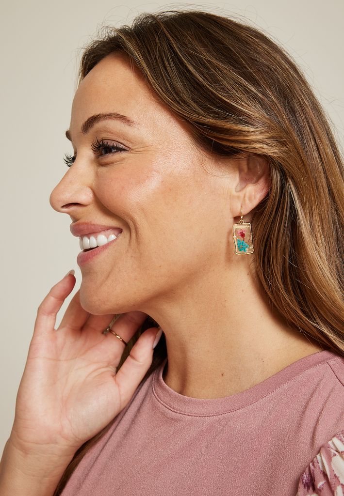 Pink And Turquoise Pressed Flower Earrings - Image 2