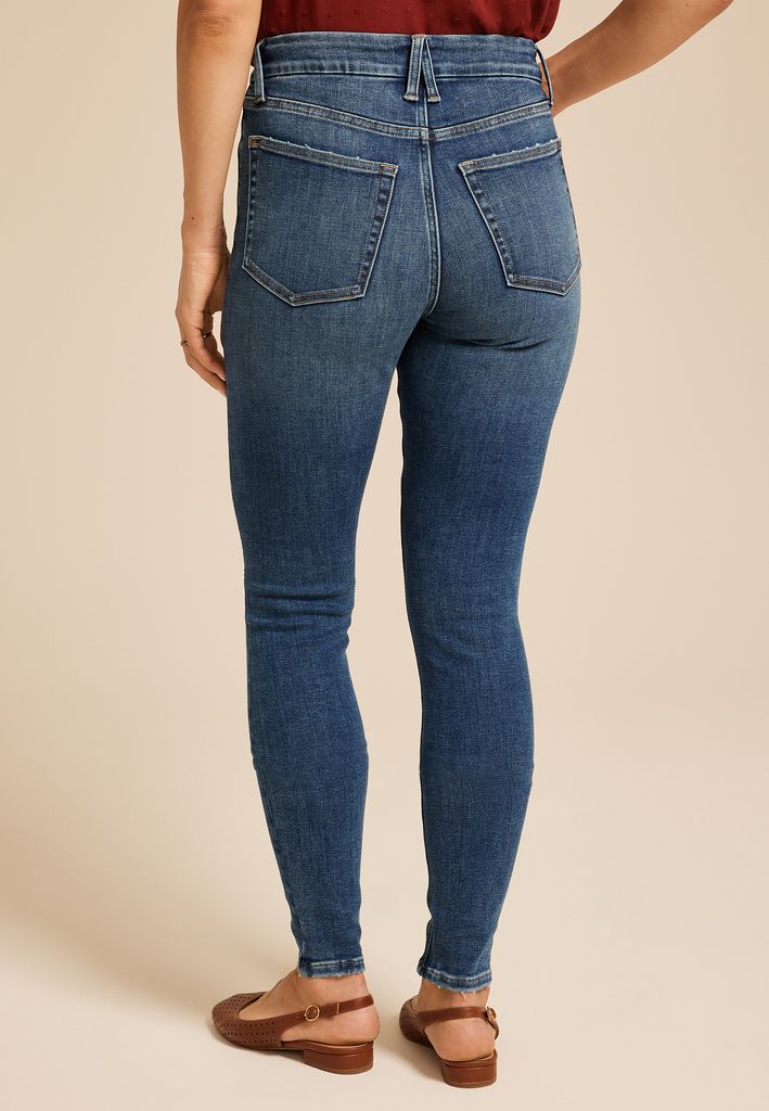 edgely™ Dark High Rise Ripped Cheeky Super Skinny Jean - Image 2