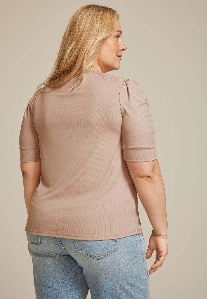 Plus Size Ruched Puff Sleeve Top - Image 2
