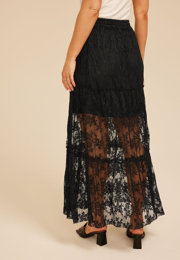 Studio Y Black Floral Lace Maxi Skirt - Image 2