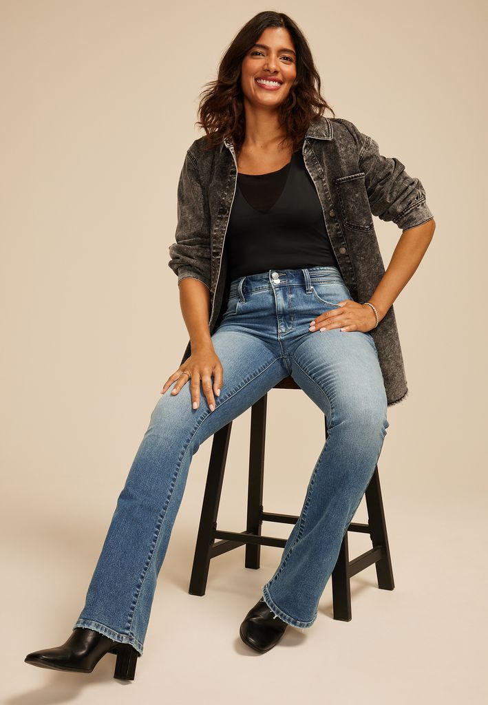 Everflex™ High Rise Stacked Waist Flare Jean