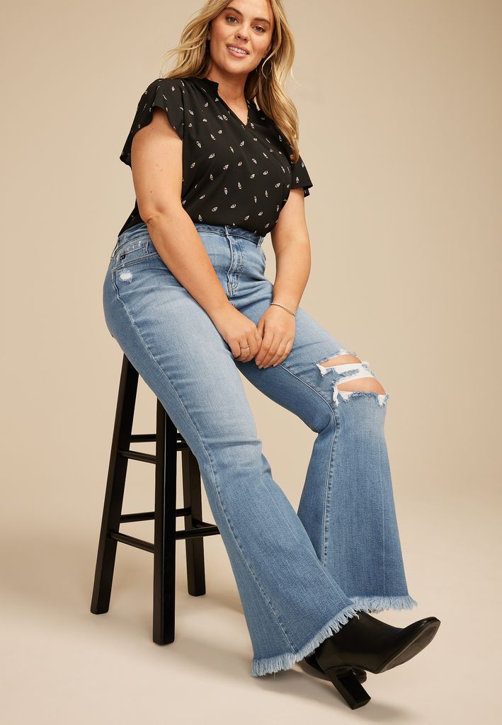 Plus Size KanCan™High Rise Open Ripped Flare Jean