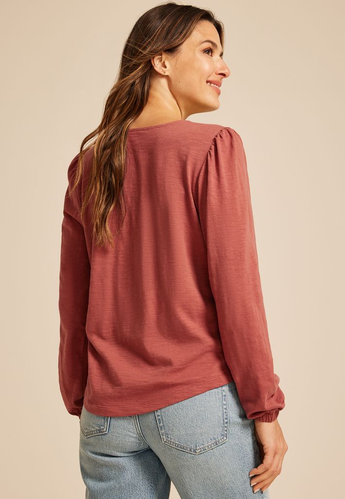 Embroidered Long Sleeve Tie Front Blouse - Image 2