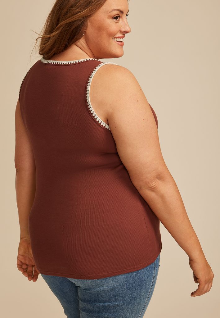 Plus Size Whipstitch Embroidered Tank Top - Image 2