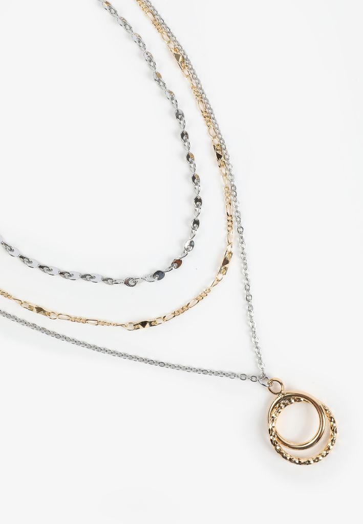 Mixed Metal Triple Layered Interlocking Necklace
