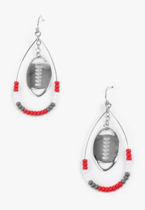 Game Day Red And White Beaded Teardrop Earrings
