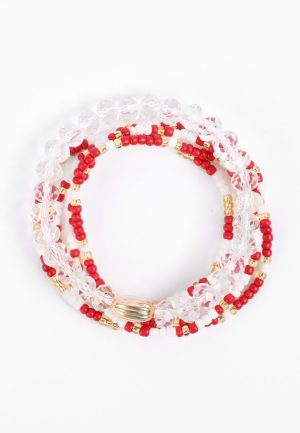 Game Day Maroon And White Stretch Bracelet Set
