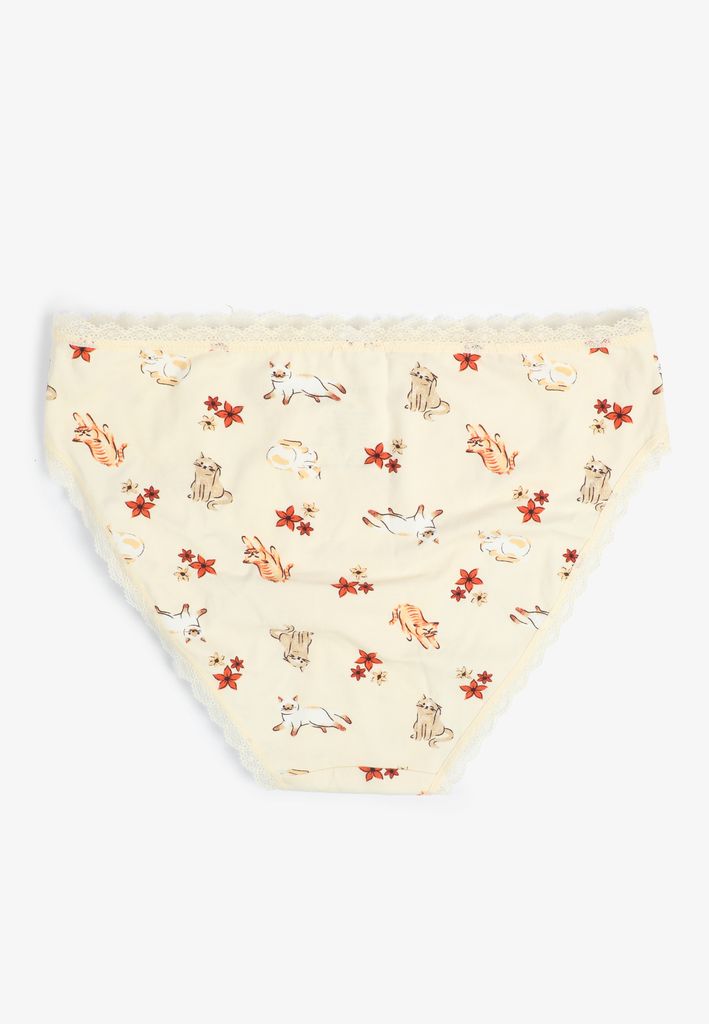 Simply Comfy Cotton Cats And Floral Print Bikini Panty - Image 2